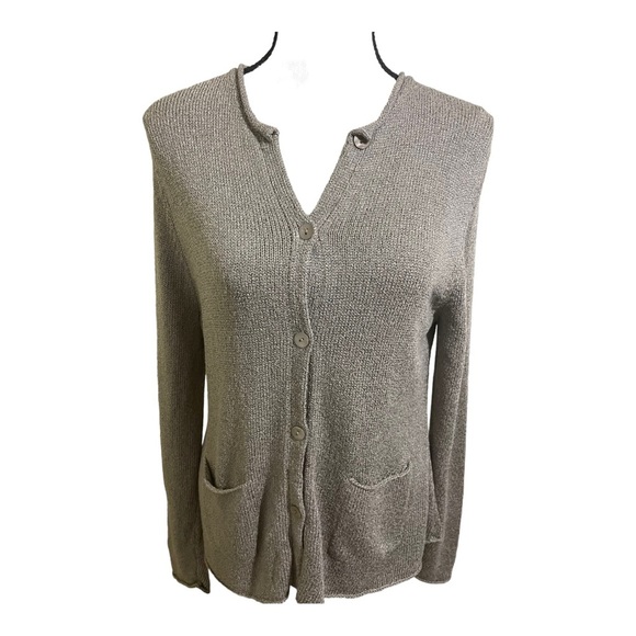 Eileen Fisher Cardigan button down  silk and Rayon blend pockets size P Large. - Picture 2 of 11